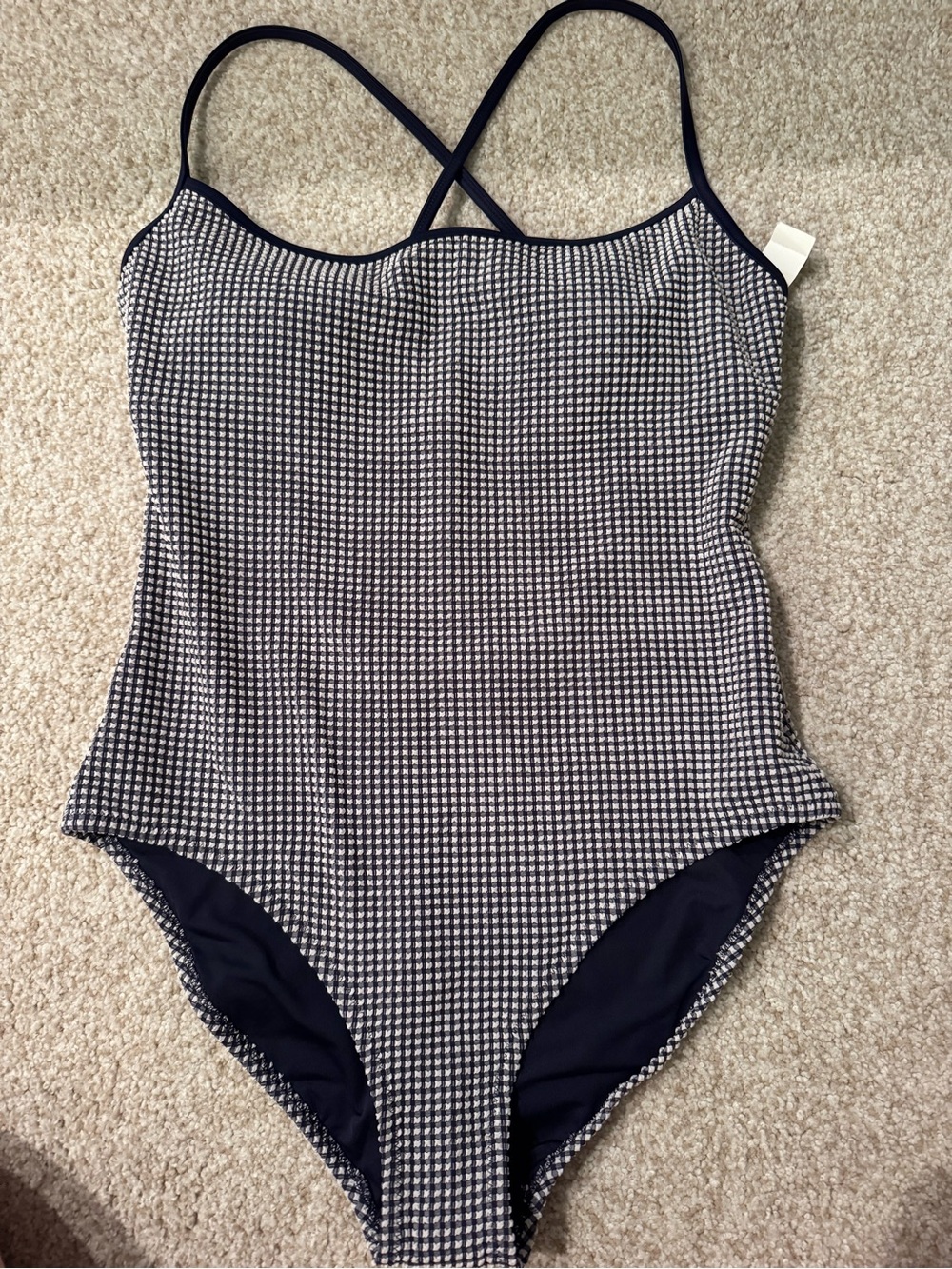 aerie Navy and White Textured One-Piece Swimsuit
